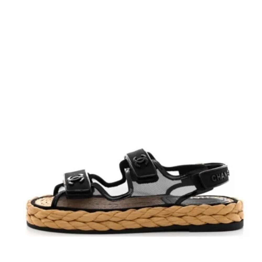 CHANEL Dad Sandals Mesh espadrille and Patent with Raffia sole 36 - Picture 2 of 13